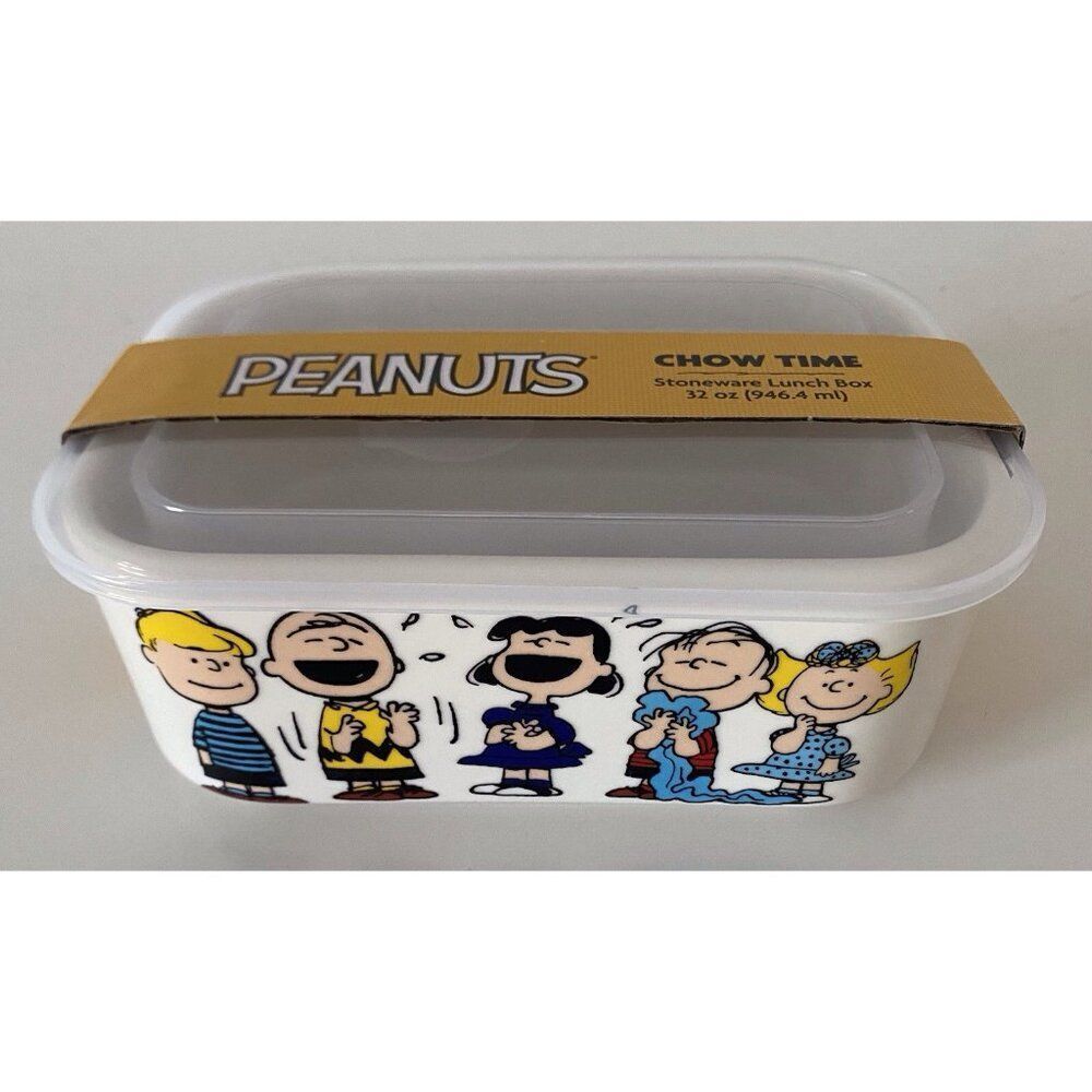 Peanuts Snoopy & The Gang CHOW TIME 32 oz Stoneware Bento Box Pressure Lid‎ NEW